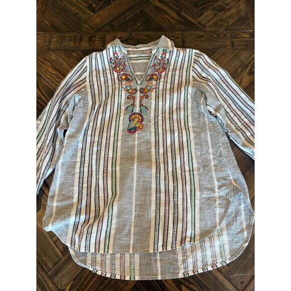 Soft Surroundings Floral Embroidered Blouse Women XL Lagenlook Beach Trip Pocket - Picture 1 of 13